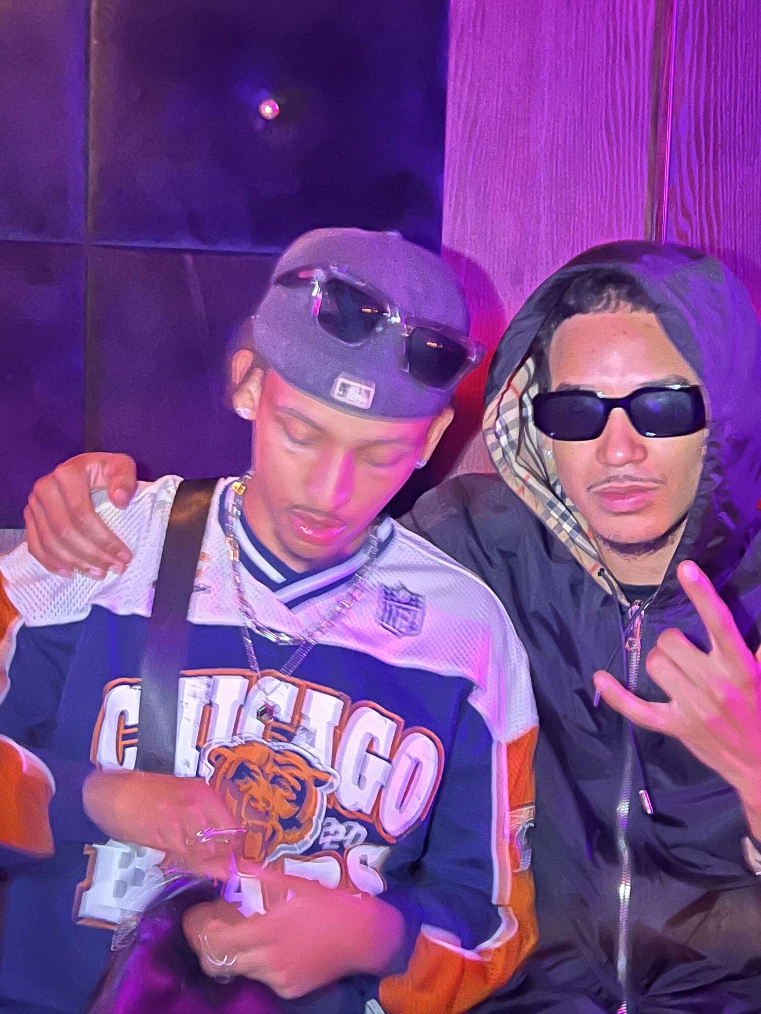 Joshua Arthur (JJDREAMSS) — Burberry and sunglasses at the club, the whole lens tinted purple